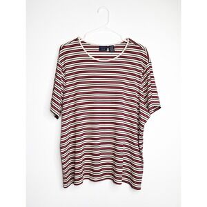 Laura Scott Women's Vintage 90s Striped Shirt 24/26W Short Sleeve Stretchy Beige